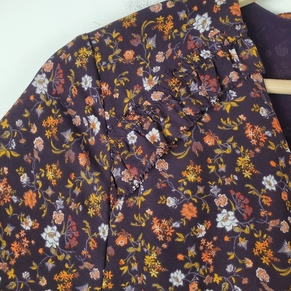 CURRENT Air Medium Ditzy Floral Ruffled Peasant Faux Wrap Dress Long Sleeves - Picture 9 of 16